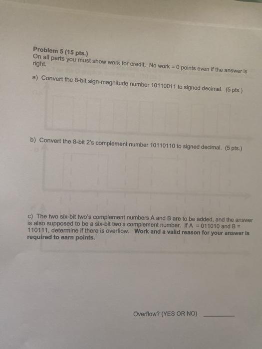 Solved Problem 5 (15 pts.) On all parts you must show work | Chegg.com
