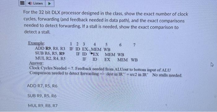 Solved For the 32 bit DLX processor designed in the class, | Chegg.com
