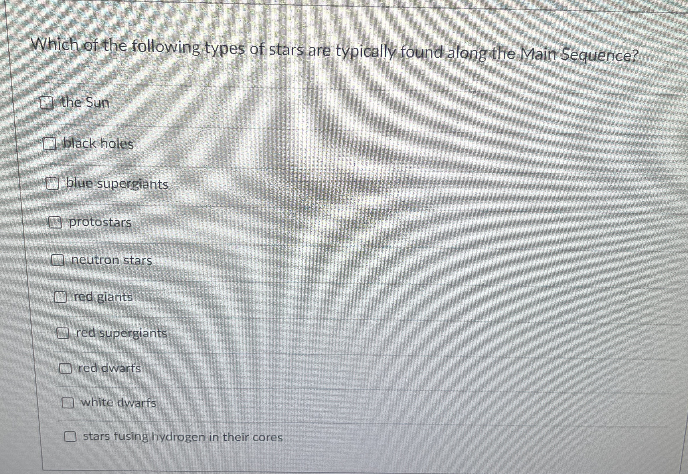 Solved Which of the following types of stars are typically | Chegg.com