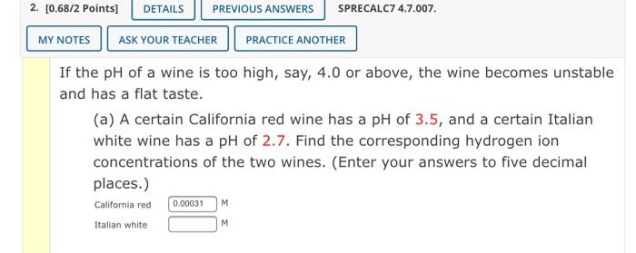 Solved 1 [0 2 Points Details Previous Answers Sprecalc7