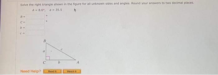 Solved Solve the right triangle shown in the figure for all | Chegg.com