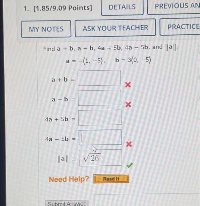 Solved Find A+b,a−b,4a+5b,4a−5b, And ∥a∥. | Chegg.com