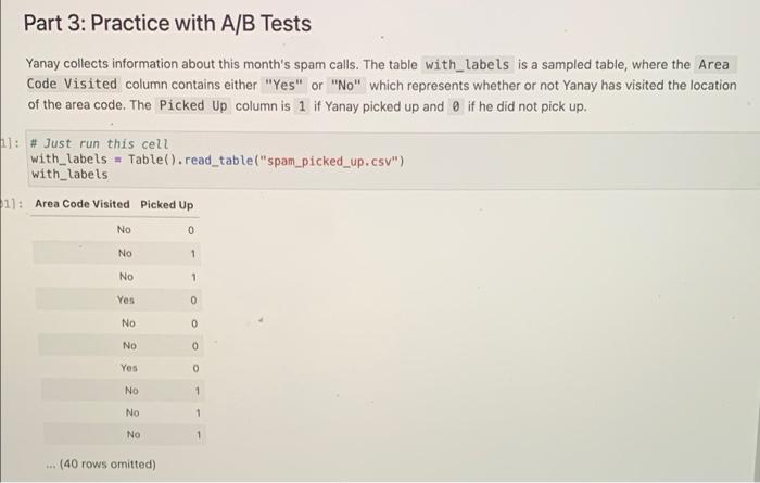 Part 3: Practice With A/B Tests Yanay Collects | Chegg.com