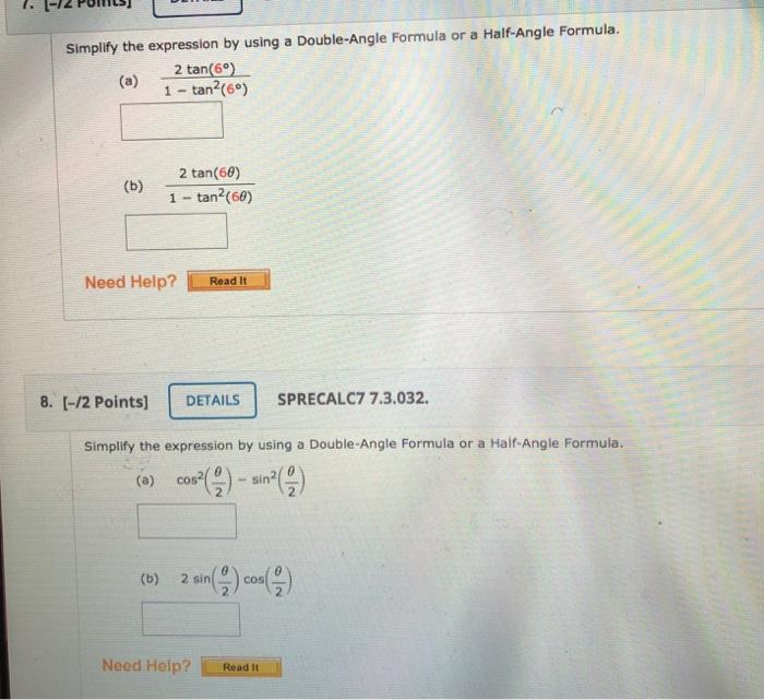 Solved Simplify the expression by using a Double-Angle | Chegg.com