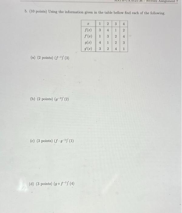 Solved 5. (10 Points) Using The Information Given In The | Chegg.com