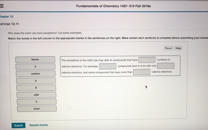 Fundamentals Of Chemistry 1407 010 Fall 2019a Hapt Chegg Com