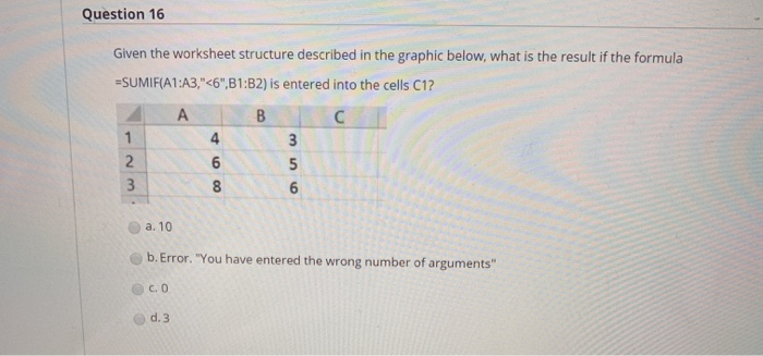 Solved Question 16 Given the worksheet structure described | Chegg.com