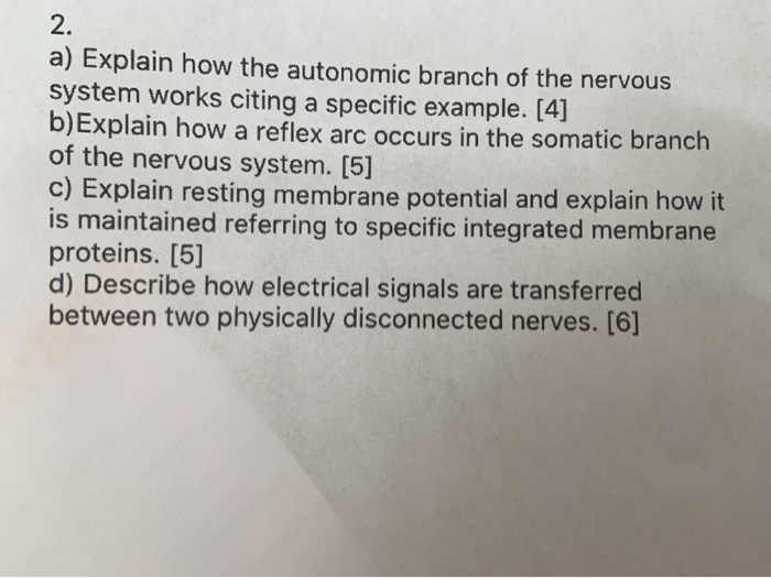 Solved 2. a) Explain how the autonomic branch of the nervous | Chegg.com
