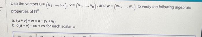 Solved Use The Vectors U=(u1,…,un),v=(v1,…,vn), And | Chegg.com