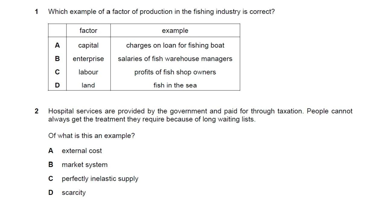 Solved 1 Which example of a factor of production in the | Chegg.com