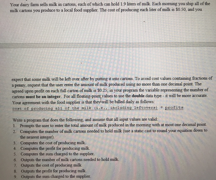 Solved Your dairy farm sells milk in cartons, each of which