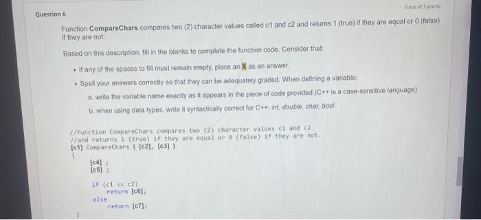 Solved Function CompareChars compares two (2) chatacter | Chegg.com