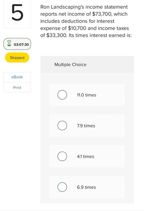 Solved Ron Landscaping's income statement reports net income | Chegg.com