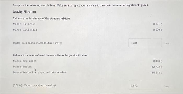 Solved Part A. The Gravity Filtration Mass of Salt added (g) | Chegg.com