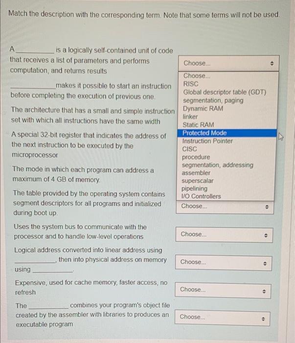 Solved Match the description with the corresponding term. | Chegg.com