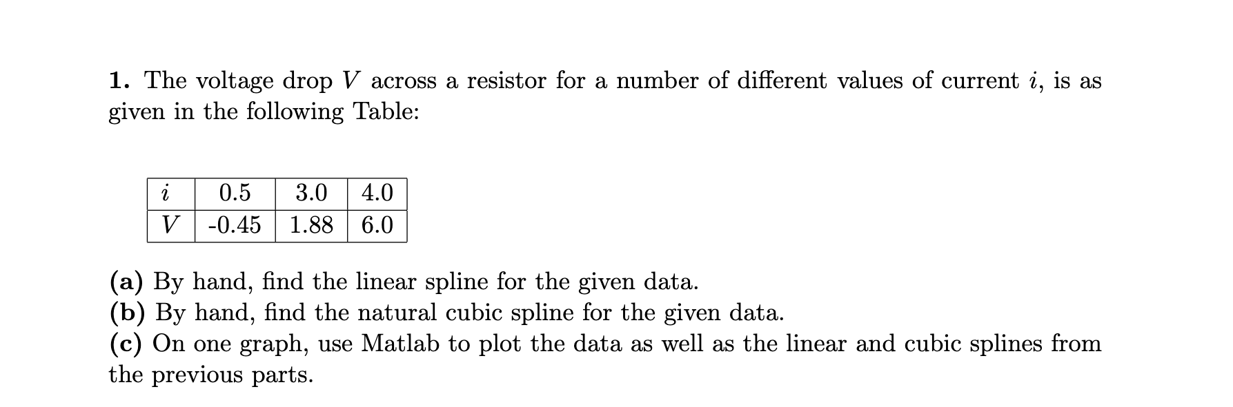 Solved 1. ﻿The voltage drop \( ﻿V \) ﻿across a resistor for | Chegg.com image.