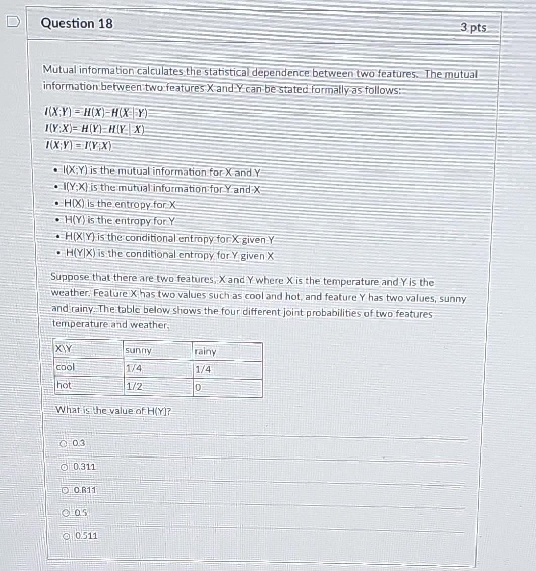 Solved Question 18 Mutual Information Calculates The