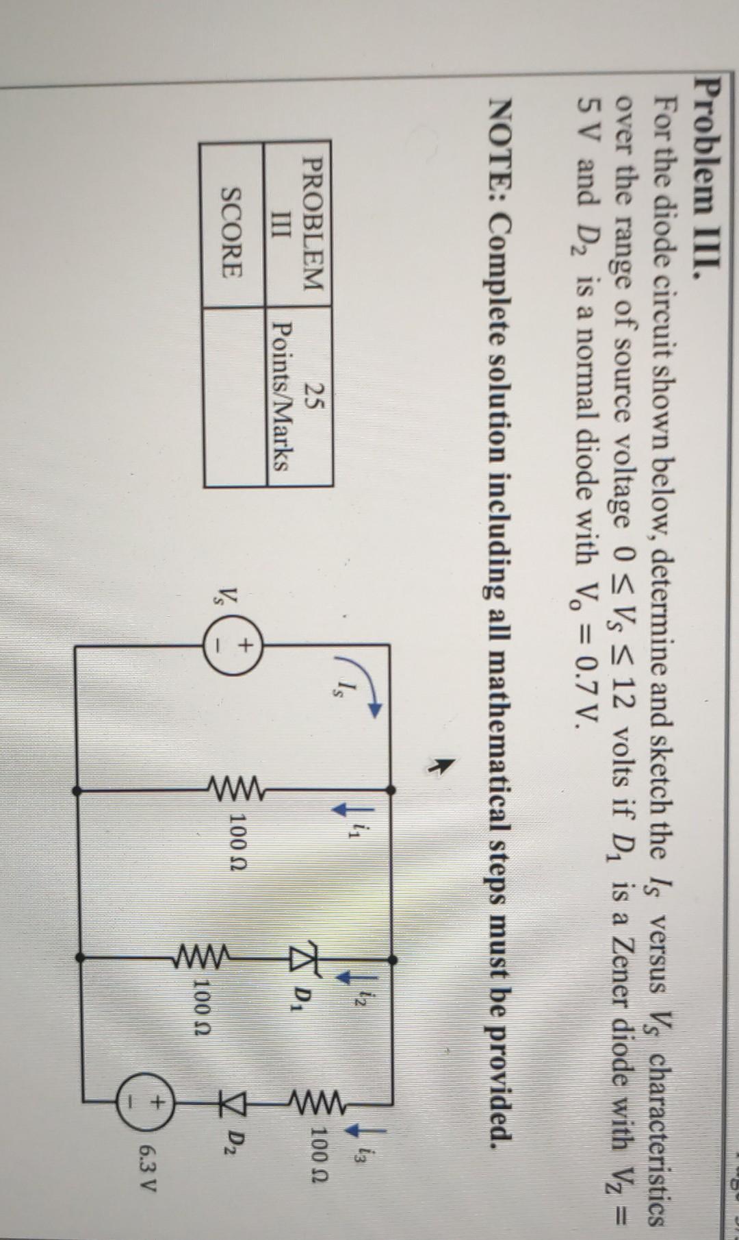 Solved Problem III. For the diode circuit shown below, | Chegg.com