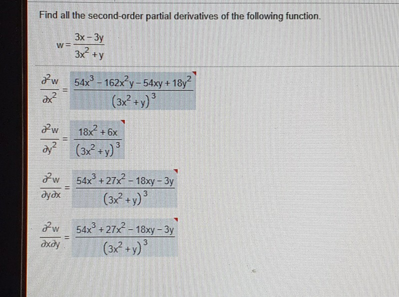 Solved Find All The Second Order Partial Derivatives Of The