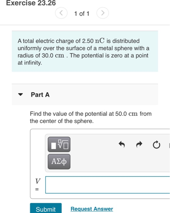 Solved Exercise 23.26 1 of 1 > A total electric charge of | Chegg.com