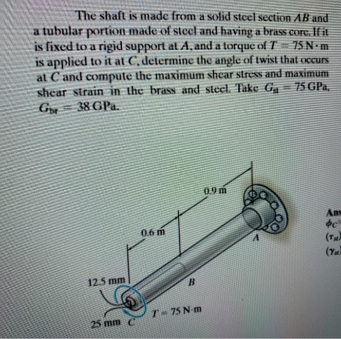 Solved The shaft is made from a solid steel section AB and a | Chegg.com
