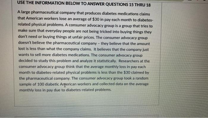 Solved USE THE INFORMATION BELOW TO ANSWER QUESTIONS 15 THRU | Chegg.com