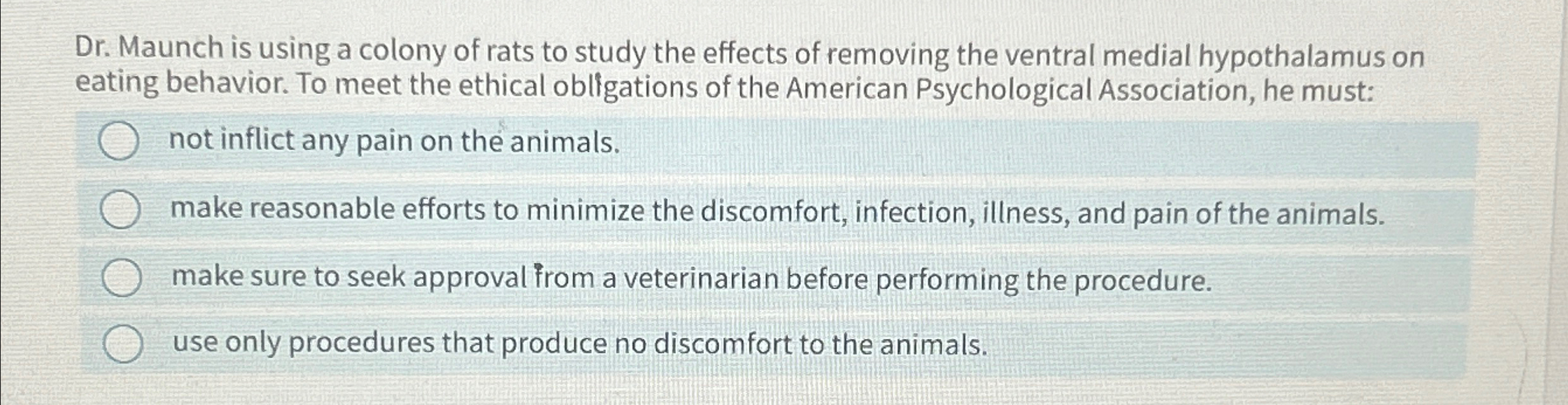 Solved Dr. ﻿Maunch is using a colony of rats to study the | Chegg.com