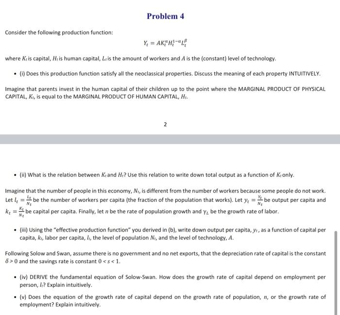 Problem 4 Consider the following production function: | Chegg.com