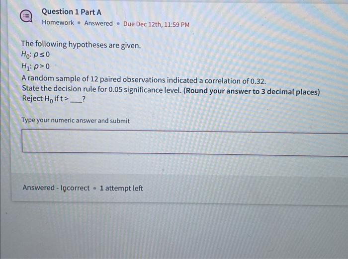 Solved Question 1 Part A Homework. Answered. Due Dec 12th, | Chegg.com