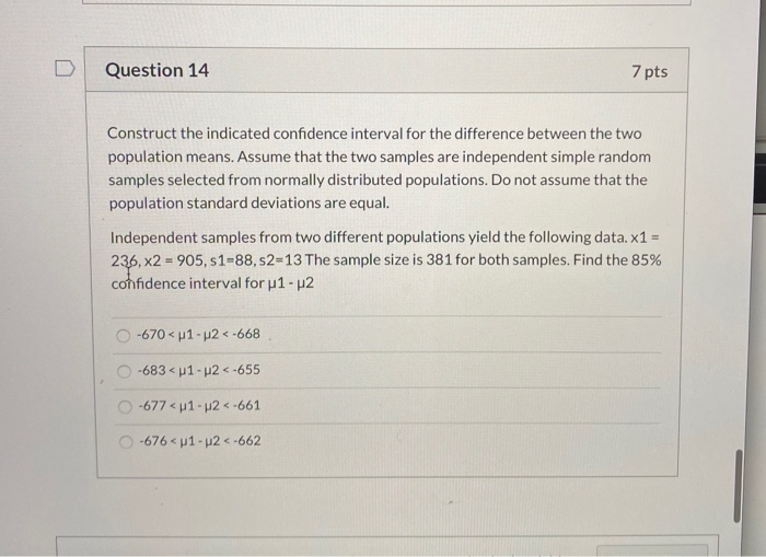 Solved Question 7 7 pts Use the given data to find the | Chegg.com