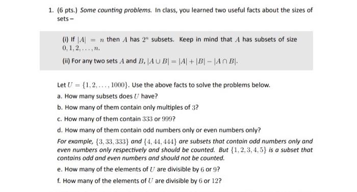 Solved 1. (6 pts.) Some counting problems. In class, you | Chegg.com