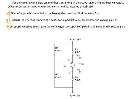 Solved For the circuit given below assume that transistor is | Chegg.com