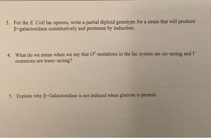 Solved 3. For the E. Coli lac operon, write a partial | Chegg.com