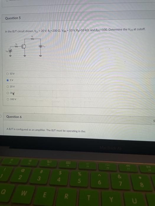 Solved Question 5 In the BJT circuit shown Vec - 20 V, | Chegg.com