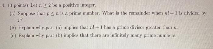Solved 4. (3 points) Let n 2 be a positive integer. (a) | Chegg.com