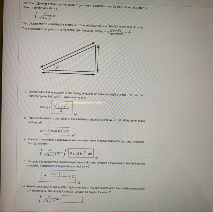 Solved Find the following antiderivative using trigonometric