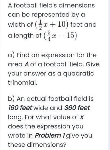 Solved A football field's dimensions can be represented by a