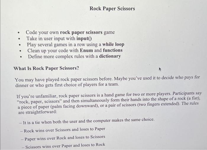 Solved - Code your own rock paper scissors game - Take in | Chegg.com