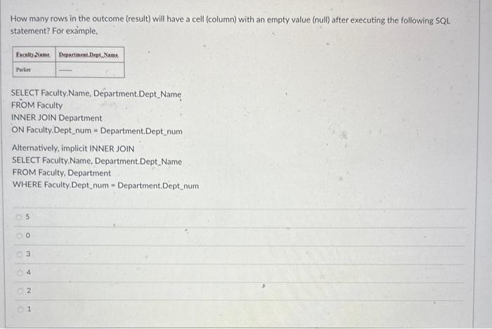 Solved How many rows in the outcome (result) will have a | Chegg.com