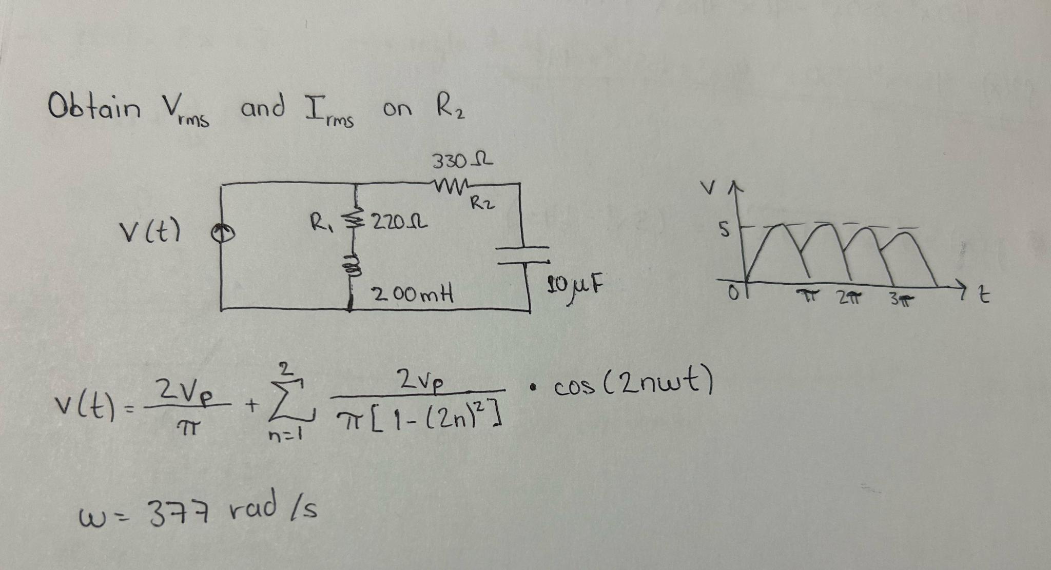 Solved Obtain Vrms ﻿and Irms ﻿on | Chegg.com