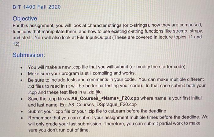 Solved BIT 1400 Fall 2020 Objective For this assignment, you | Chegg.com