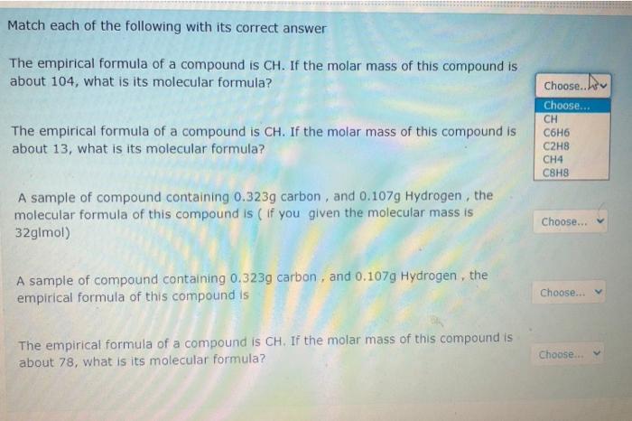 Solved Match each of the following with its correct answer | Chegg.com