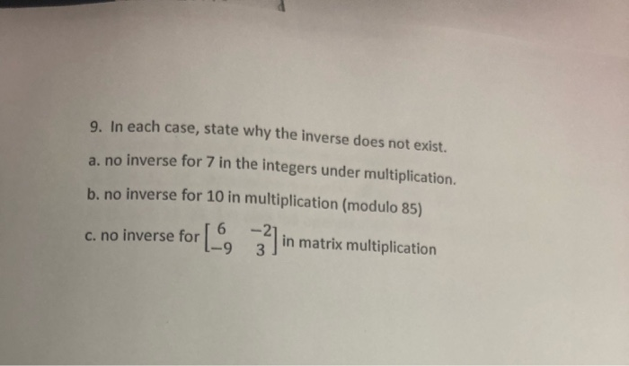 Solved 9. In each case, state why the inverse does not | Chegg.com