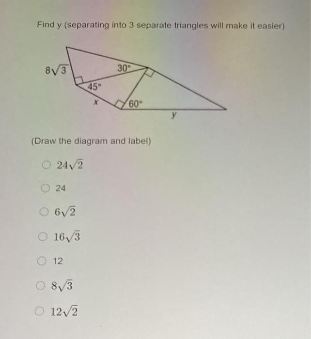 Solved Find y (separating into 3 separate triangles will | Chegg.com