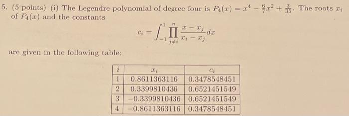 (5 points) (i) The Legendre polynomial of degree four | Chegg.com