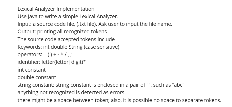 Lexical Analyzer ImplementationUse Java to write a | Chegg.com