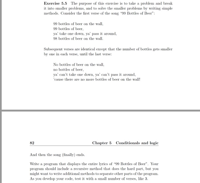 python projects: print the song 99 bottles of beer on... Solved Write a program that displays the entire lyrics of 99 | Chegg.com