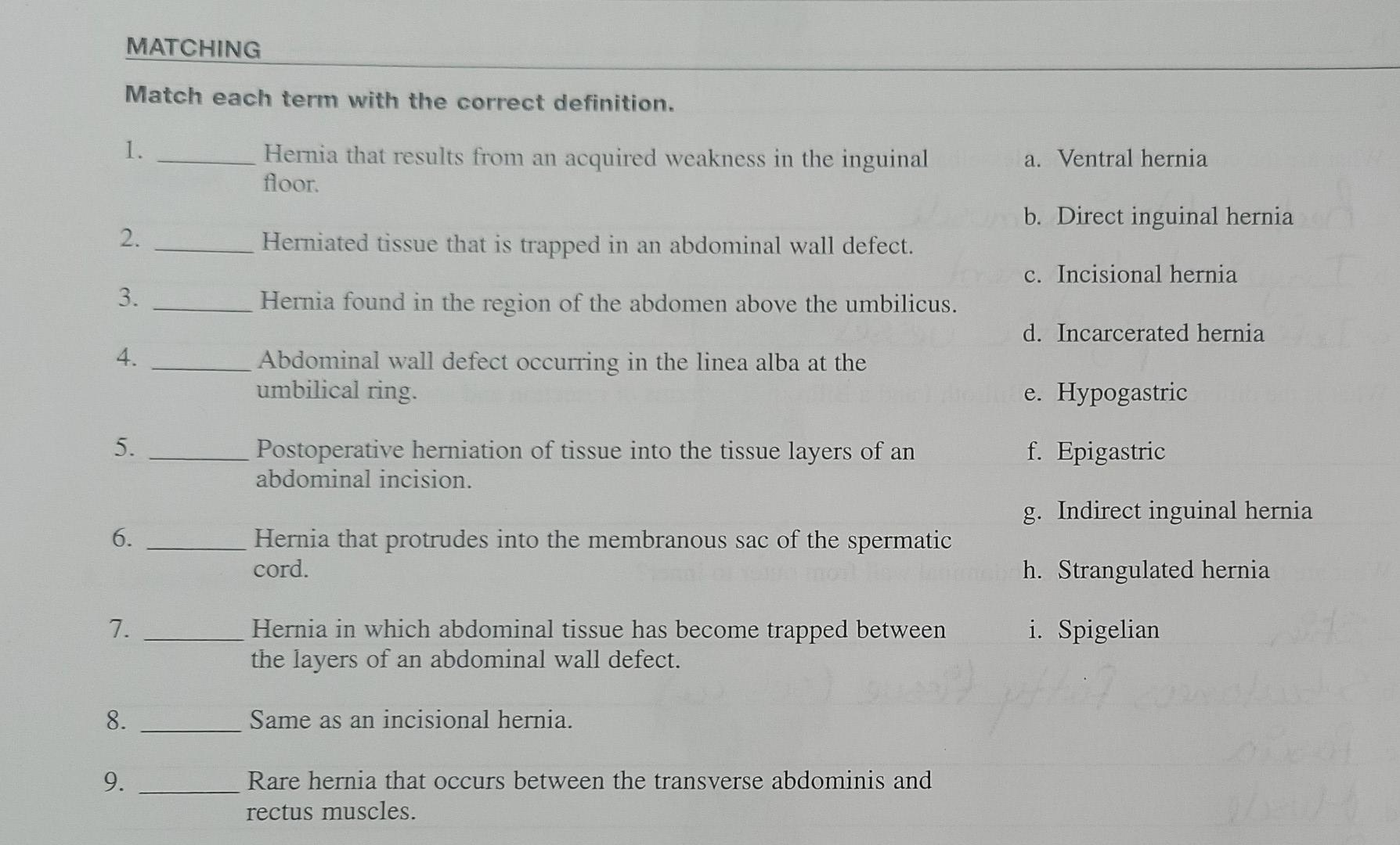 Solved MATCHING Match each term with the correct definition. | Chegg.com