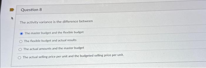Solved The activity variance is the difference between The | Chegg.com