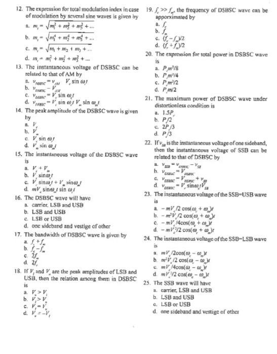 Solved + AN c. You 12. The expression for total modulation | Chegg.com